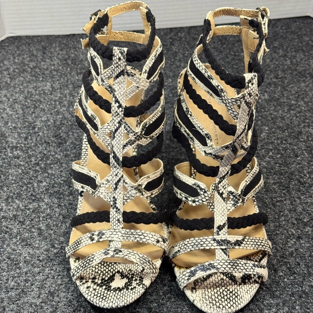 Ashley Stewart Nika Snakeskin Black Caged‎ Gladiator Stiletto Heels Womens 11 - Picture 2 of 5